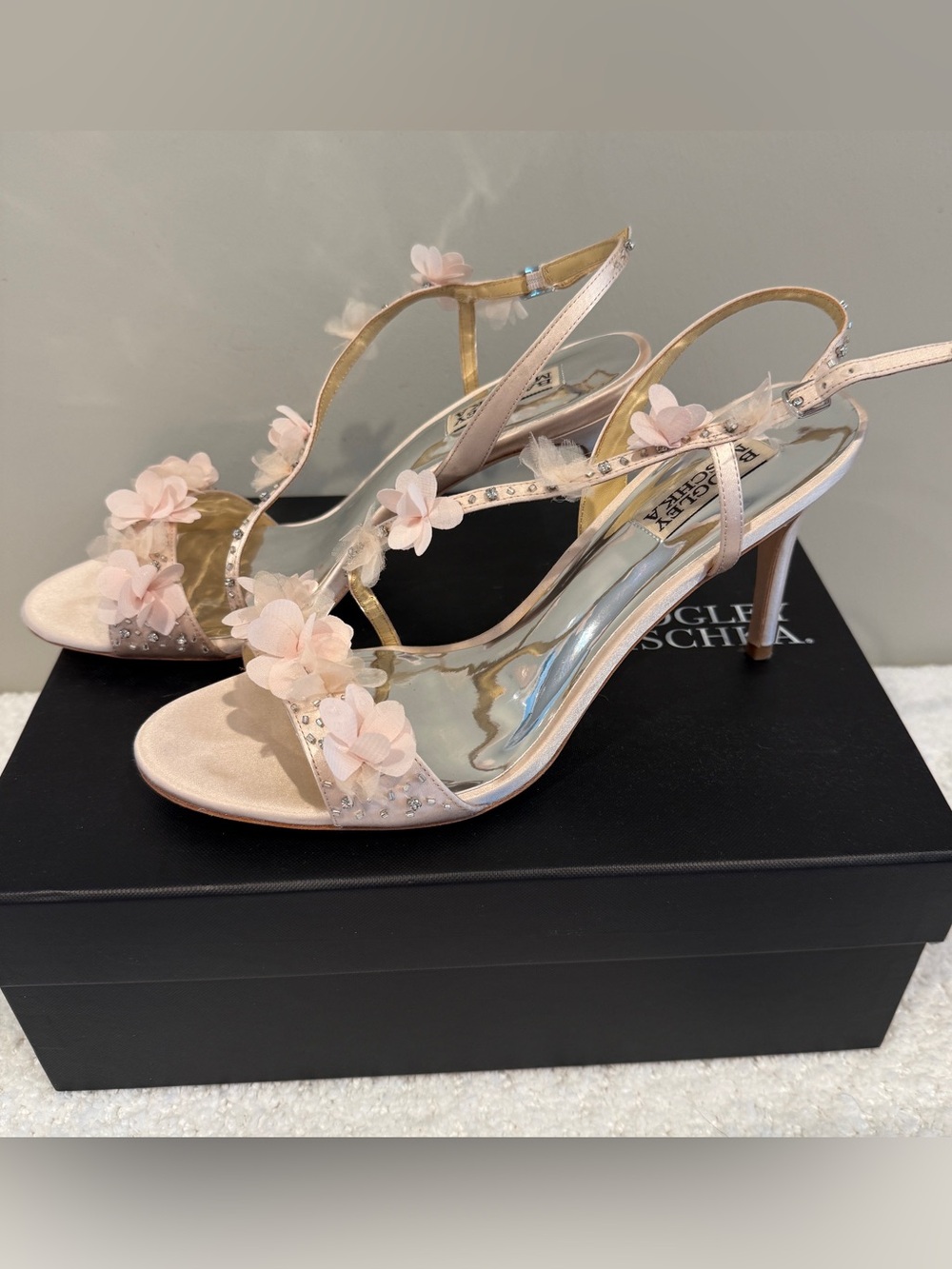 Badgley Mischka Irene Floral Embellished Satin Heels
